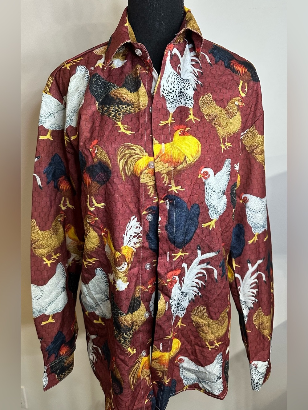 Joy Corner Chicken Theme Print Button-down Unisex Shirt - Size M